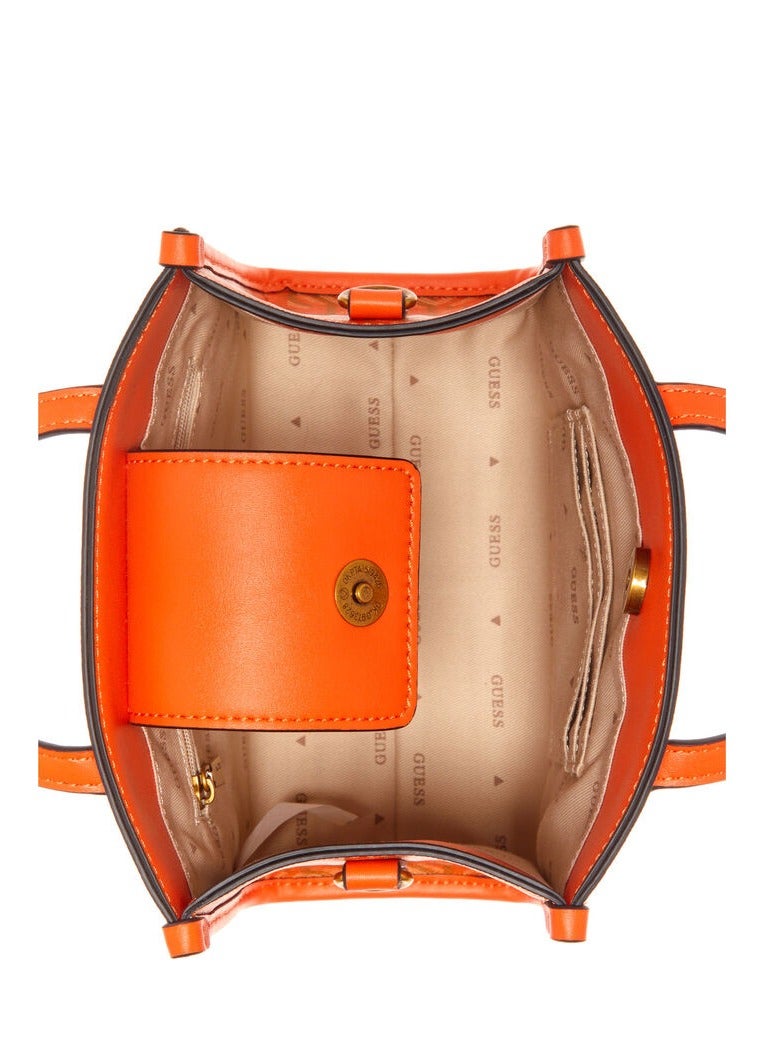 GUESS Silvana Two Compartment Mini Tote Bag – Orange Logo, Removable Strap - Image 4